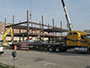 Construction site, August 19, 2014. Steel beams have built first and second floors.